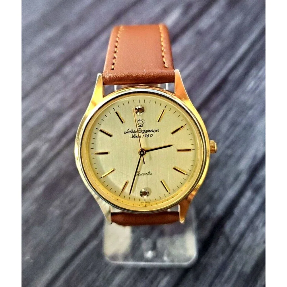 Rare Vintage‎ Jules Jurgensen Gold Men’s 377 Champaign Diamond Dial Wristwatch!